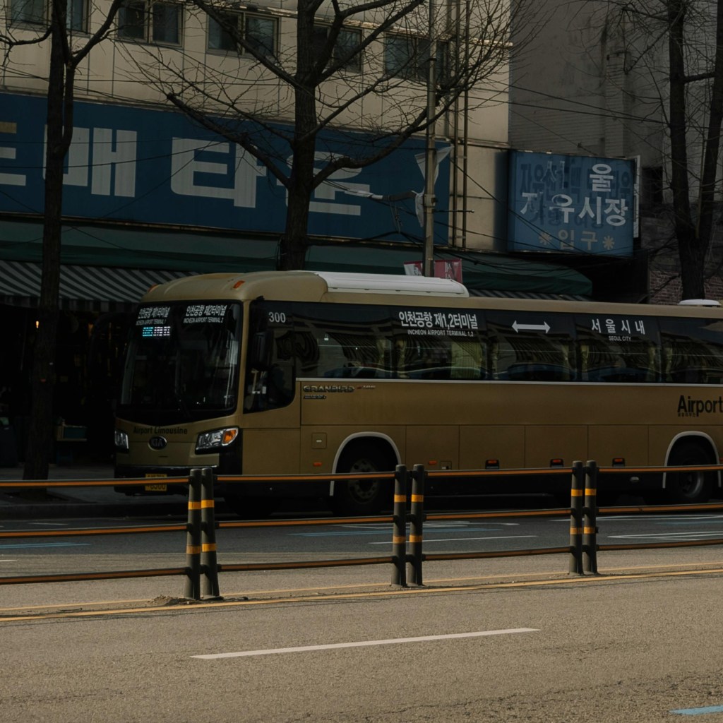 Airport limousine bus at the pickup stop on the 1st floor of Incheon Airport
